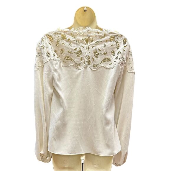 JONATHAN SIMKHAI LOCHLYN EMBROIDERED PAISLEY PUFF SLEEVE TOP in Ivory NWT Size S - Picture 4 of 10